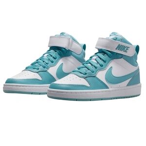 Nike Kids' Grade School Court Borough Mid 2 Turquoise & White High-Top Sneakers